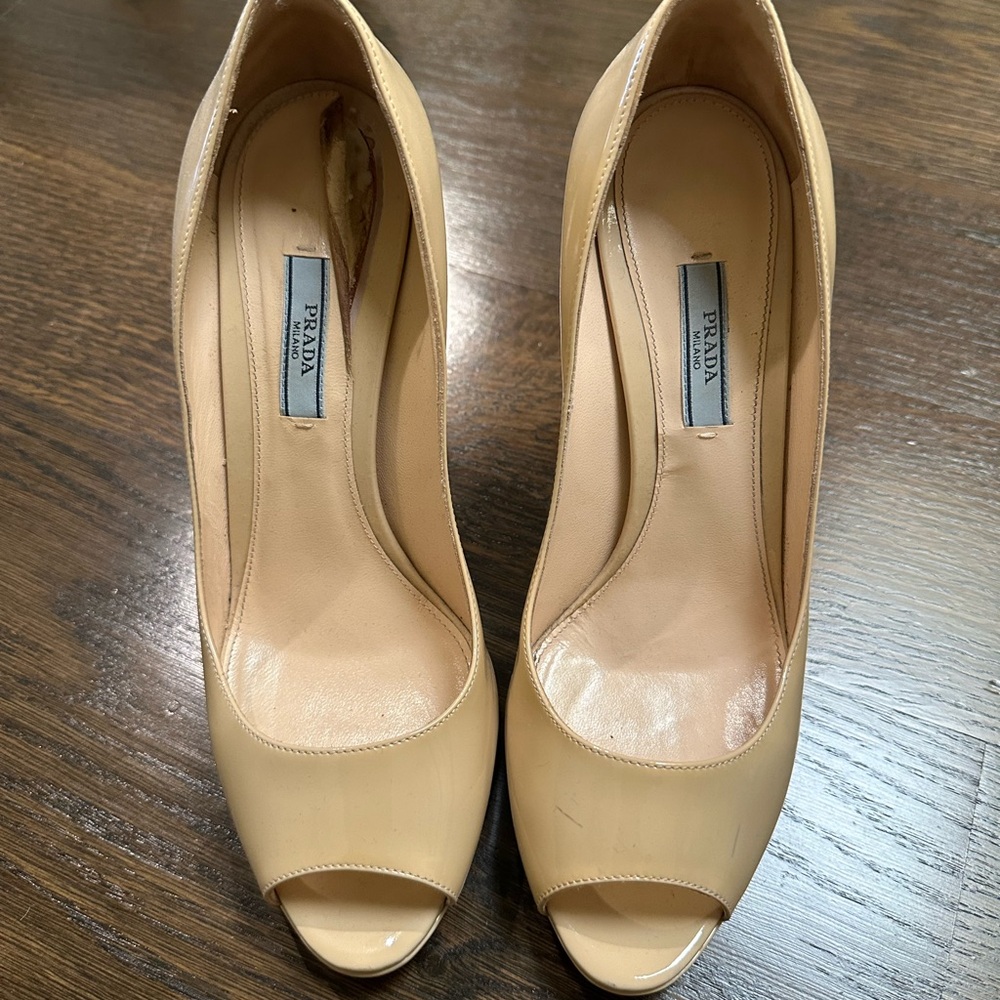 Prada Cream Peep Toe Stiletto Heels